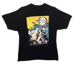 Demon Slayer T Shirt Mens Large Black Kimetsu No Yaiba Poster Graphic Anime Top